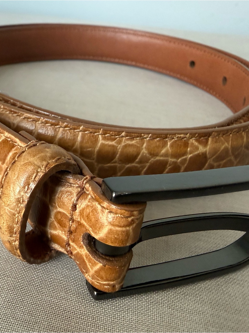 Women’s Lauren Ralph Lauren Croc-Embossed Genuine Italian Leather Belt | Size M